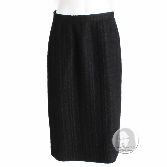 Emilio Pucci by Vivara Skirt Black Wool Textured Boucle Knit EU 46 Vintage 90s