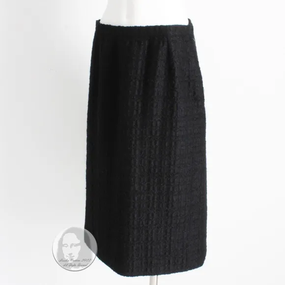 Emilio Pucci by Vivara Skirt Black Wool Textured Boucle Knit EU 46 Vintage 90s