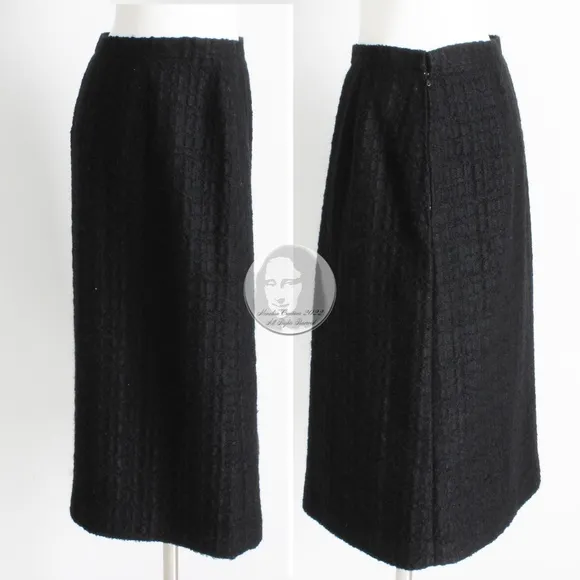 Emilio Pucci by Vivara Skirt Black Wool Textured Boucle Knit EU 46 Vintage 90s