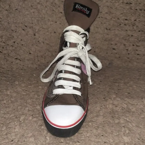 EMILY THE STRANGE-Reversable Snap-Sneaker Boots-Graffitied Brown-RARE-Sz 6-NM