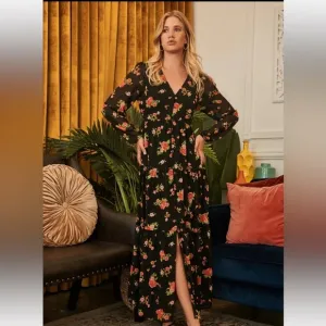 English Rose Onyx Floral Monaco Tiered Maxi Dress 010