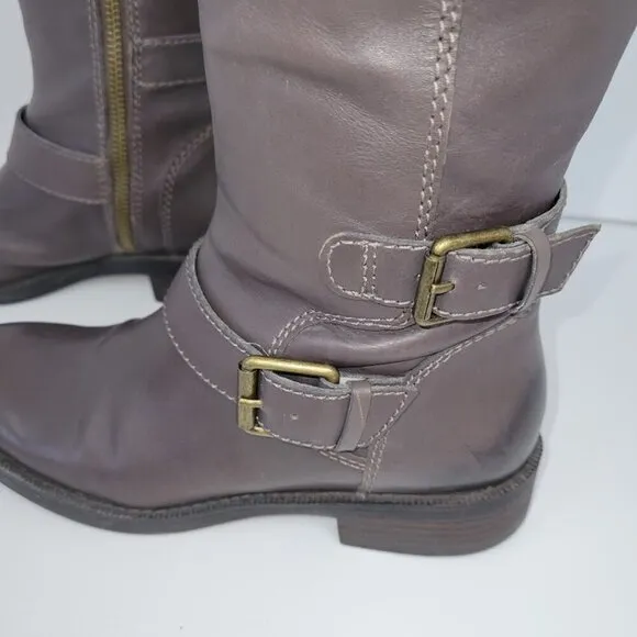 Enzo Angiolini Easayin Tall Riding Boots Dark Taupe Gray W/Buckle Detail Size 6M
