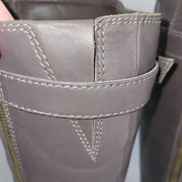 Enzo Angiolini Easayin Tall Riding Boots Dark Taupe Gray W/Buckle Detail Size 6M