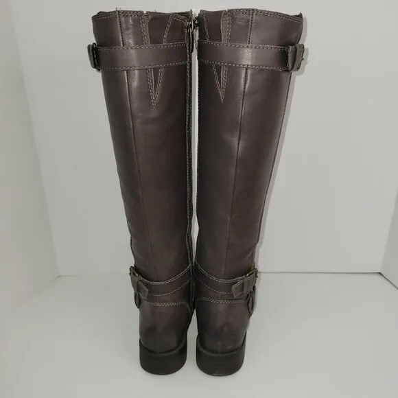 Enzo Angiolini Easayin Tall Riding Boots Dark Taupe Gray W/Buckle Detail Size 6M