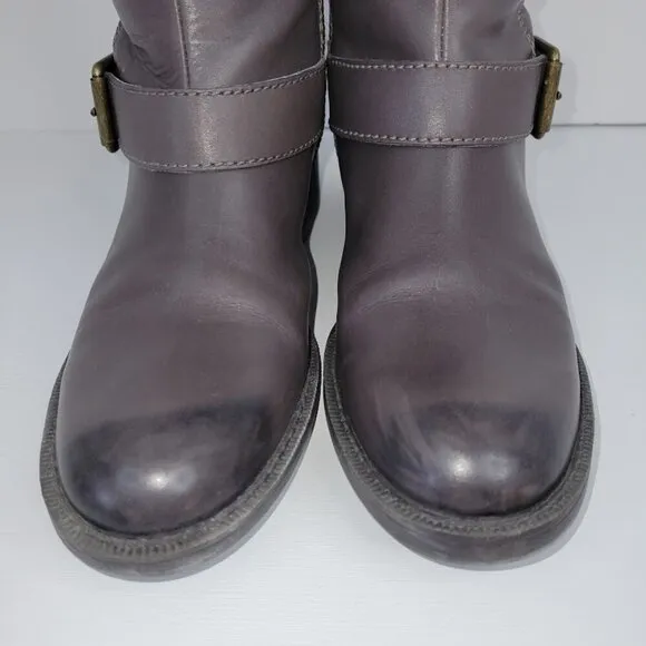 Enzo Angiolini Easayin Tall Riding Boots Dark Taupe Gray W/Buckle Detail Size 6M