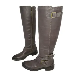 Enzo Angiolini Easayin Tall Riding Boots Dark Taupe Gray W/Buckle Detail Size 6M