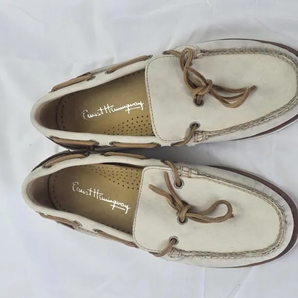 Ernest Hemingway Classic Leather Deck Shoes Cream Brown Men's Size 8M