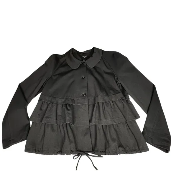 ESCADA SPORT Black Peplum Lined Drawstring Jacket Top Women's Size L EU42