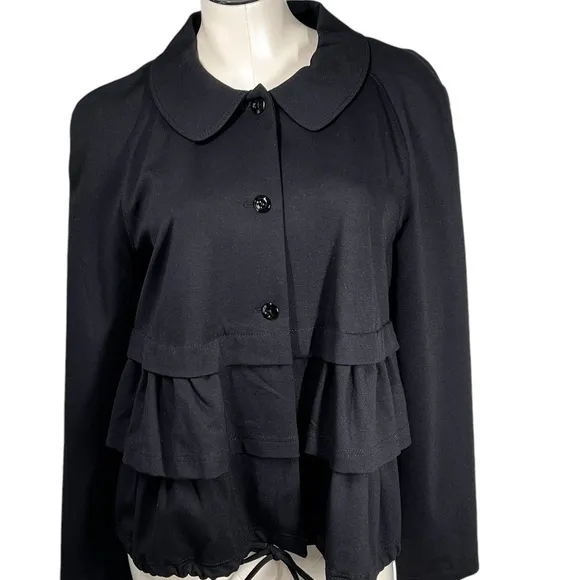 ESCADA SPORT Black Peplum Lined Drawstring Jacket Top Women's Size L EU42