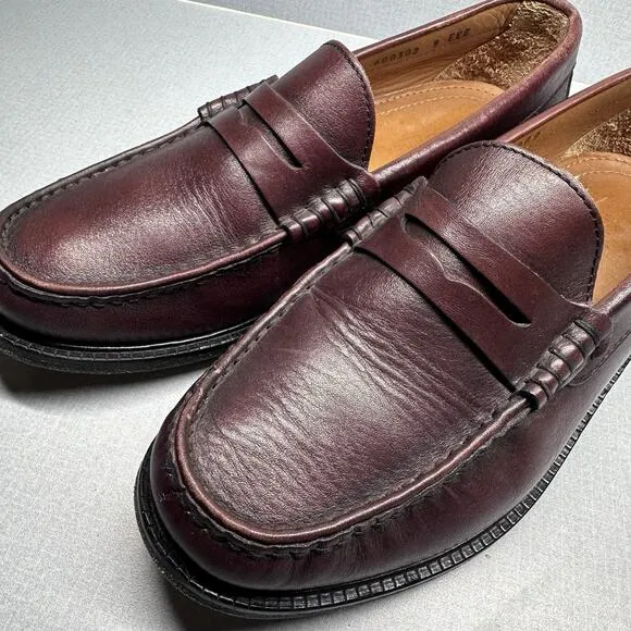 ET Wright Burgundy Leather Loafers Dress Shoes Mens Size 9 EEE Wide Italy Made