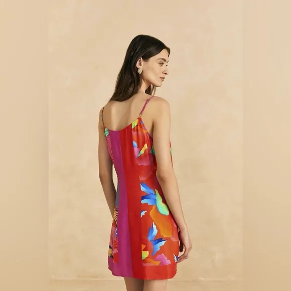 EUC - FARM RIO Mixed Ombre Chita Scarf Lenzing Ecovero Viscose Mini Dress - M