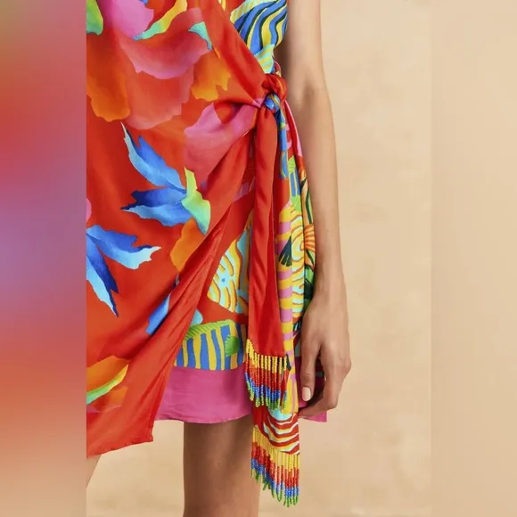 EUC - FARM RIO Mixed Ombre Chita Scarf Lenzing Ecovero Viscose Mini Dress - M
