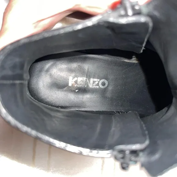 EUC KENZO Totem Flat Zip Leather Ankle Boots - Black Size 38