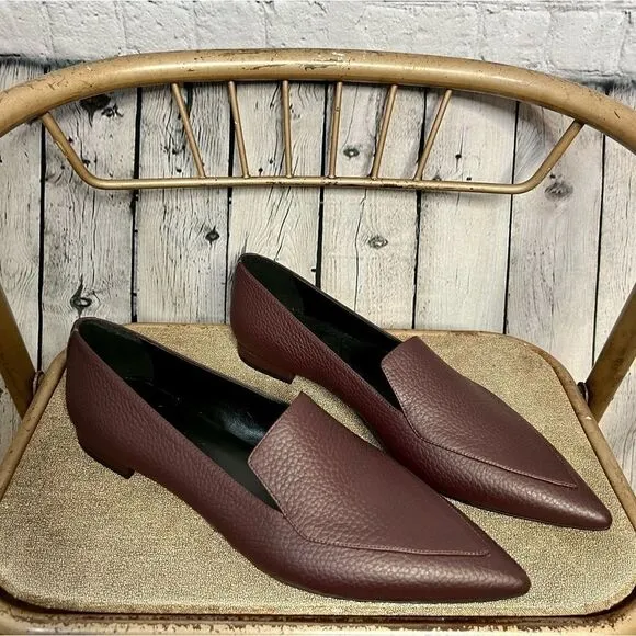 Everlane burgundy pebbled leather pointy toe the boss flat loafers size 11 New