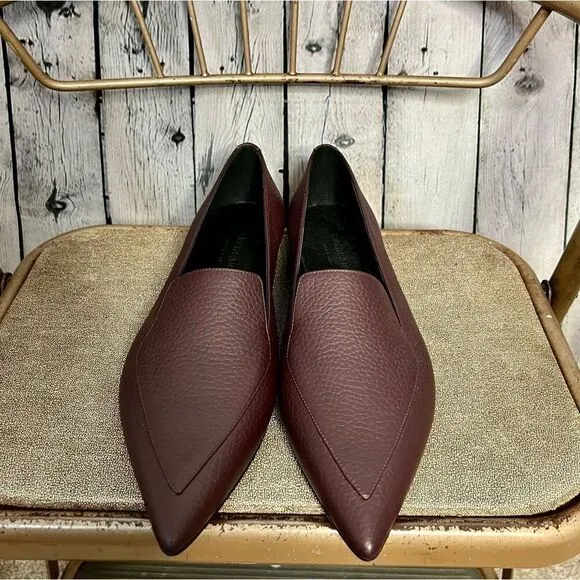 Everlane burgundy pebbled leather pointy toe the boss flat loafers size 11 New