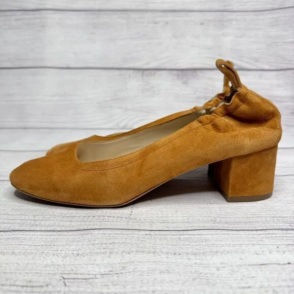 EVERLANE Camel Suede Block Heel Pumps size 7 Elastic Back‎ Ballet Made in Italy