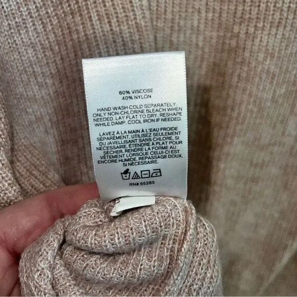 Express Womens Boat Neck Long Sleeve Ribbed Knitted Pullover Sweater Tan Large