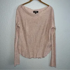 Express Womens Boat Neck Long Sleeve Ribbed Knitted Pullover Sweater Tan Large