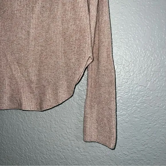 Express Womens Boat Neck Long Sleeve Ribbed Knitted Pullover Sweater Tan Large