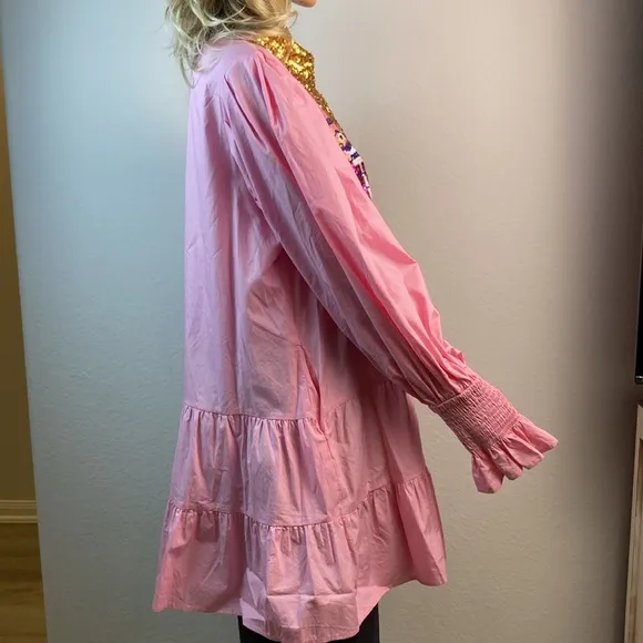 Fantastic Fawn Pink Sequin Nutcracker Mini Dresses With Pockets Size M