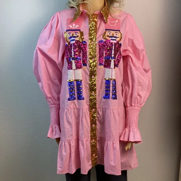 Fantastic Fawn Pink Sequin Nutcracker Mini Dresses With Pockets Size M