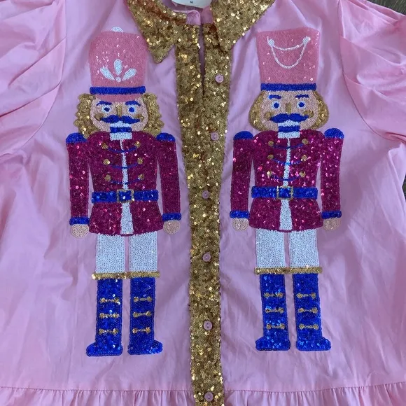Fantastic Fawn Pink Sequin Nutcracker Mini Dresses With Pockets Size M