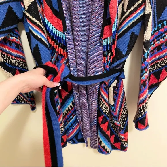 Farm Rio Julie Stripes Southwestern-Inspired Cardigan Jacket Sz M Beaded Fringe