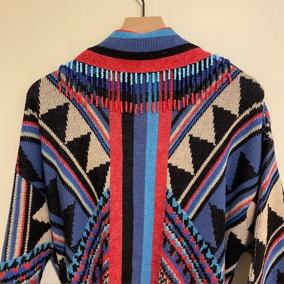 Farm Rio Julie Stripes Southwestern-Inspired Cardigan Jacket Sz M Beaded Fringe