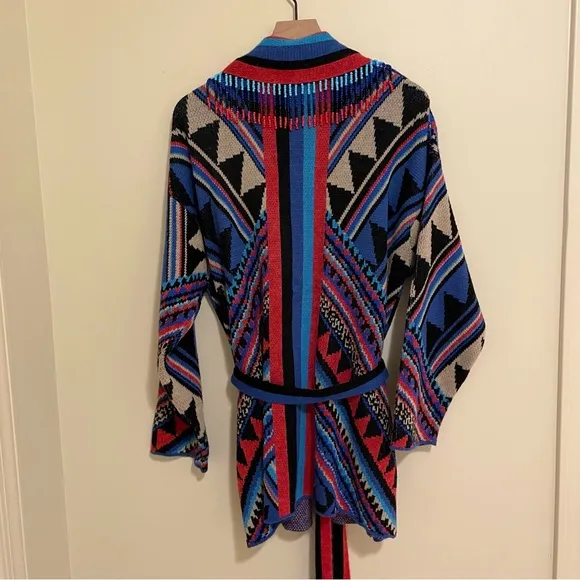 Farm Rio Julie Stripes Southwestern-Inspired Cardigan Jacket Sz M Beaded Fringe