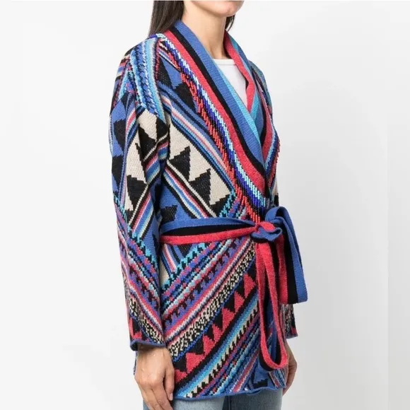 Farm Rio Julie Stripes Southwestern-Inspired Cardigan Jacket Sz M Beaded Fringe