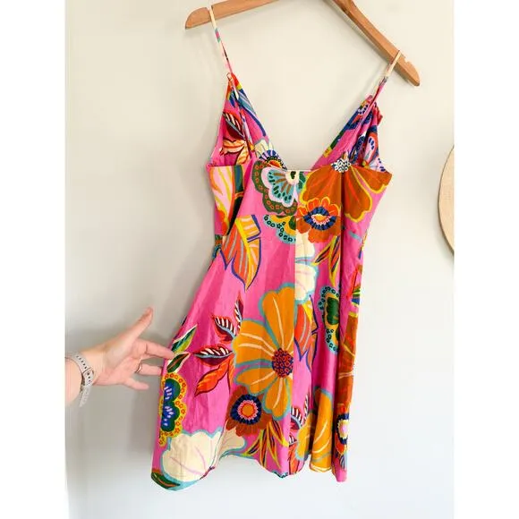 Farm Rio | NWT Pink Full Garden Mini Dress | Sz M Floral Sundress Strappy
