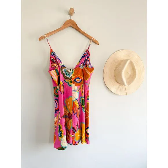 Farm Rio | NWT Pink Full Garden Mini Dress | Sz M Floral Sundress Strappy