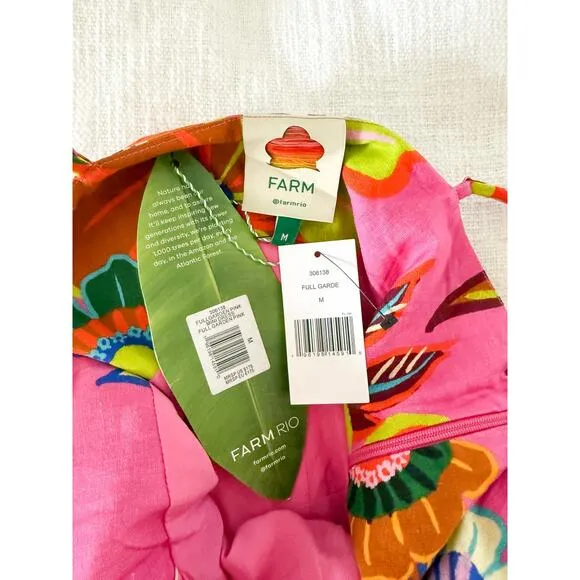 Farm Rio | NWT Pink Full Garden Mini Dress | Sz M Floral Sundress Strappy