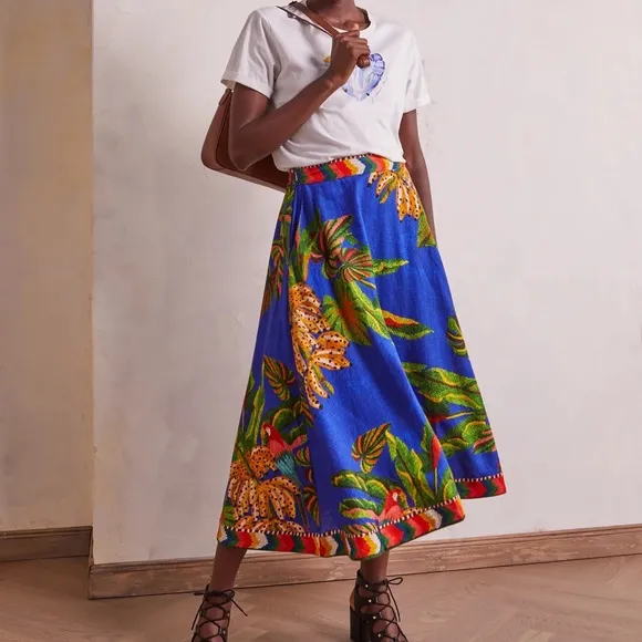 FARM RIO Tropical Scarf Midi Skirt (NWT)