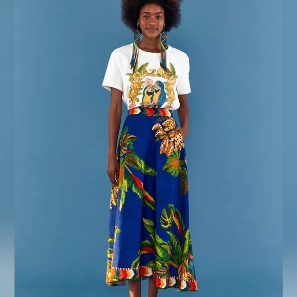 FARM RIO Tropical Scarf Midi Skirt (NWT)