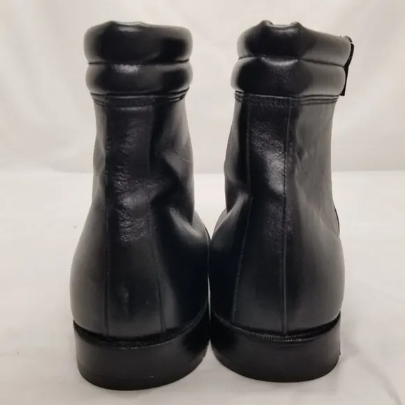 Father &amp; Son Mens Size 9 Ankle Boots Black Leather Side Zip Shock Absorber Heel