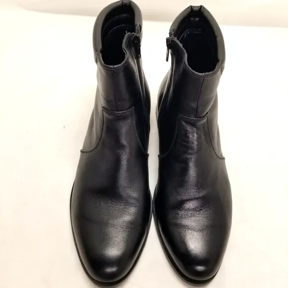 Father &amp; Son Mens Size 9 Ankle Boots Black Leather Side Zip Shock Absorber Heel