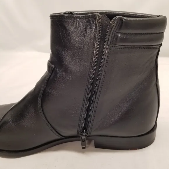 Father &amp; Son Mens Size 9 Ankle Boots Black Leather Side Zip Shock Absorber Heel