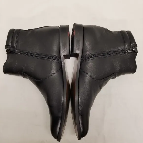 Father &amp; Son Mens Size 9 Ankle Boots Black Leather Side Zip Shock Absorber Heel