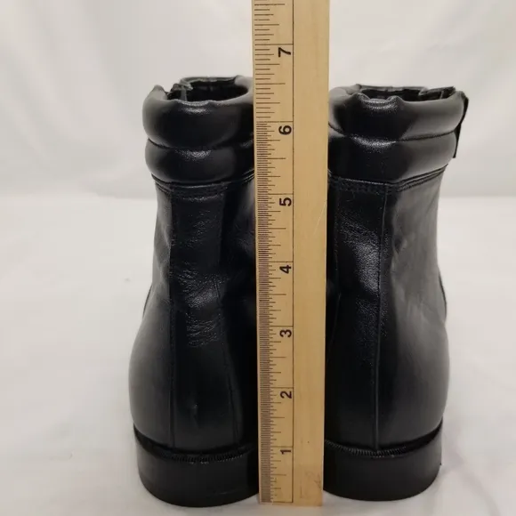 Father &amp; Son Mens Size 9 Ankle Boots Black Leather Side Zip Shock Absorber Heel