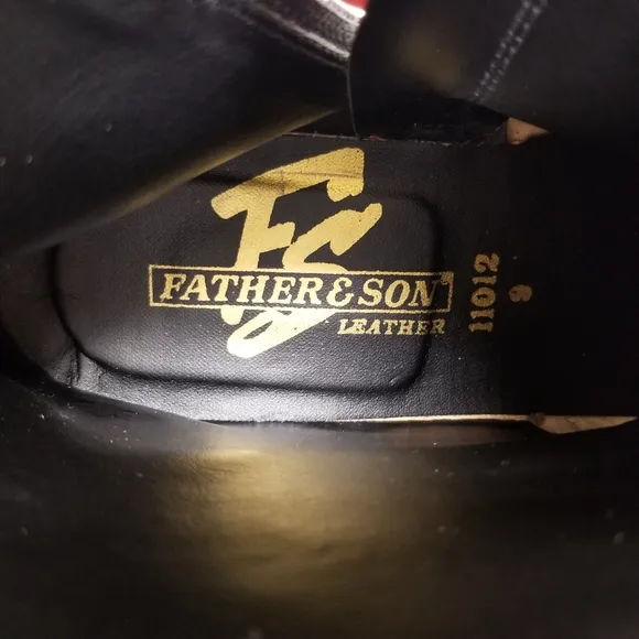 Father &amp; Son Mens Size 9 Ankle Boots Black Leather Side Zip Shock Absorber Heel