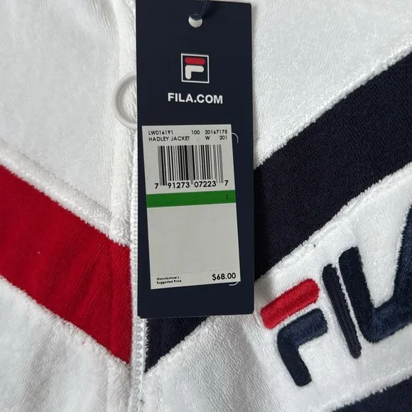 Fila White Red Blue Terry Cloth Full Zip Jacket Sz L NWT Ret  $68