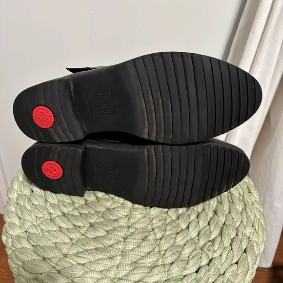 Fitflop Knot Black Leather Flat Combat Comfort Ankle Boots