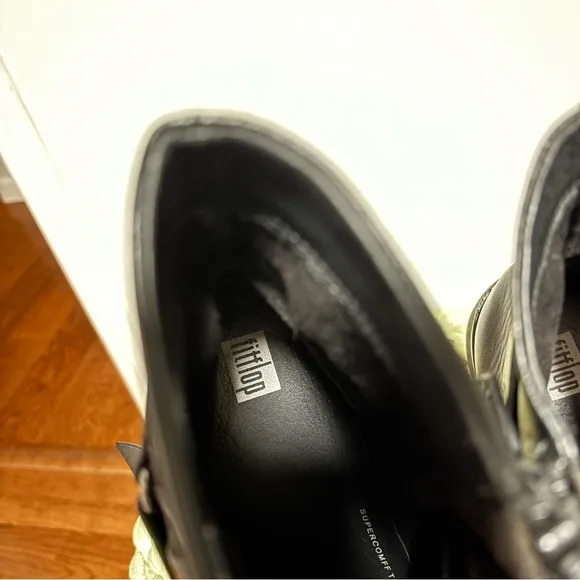 Fitflop Knot Black Leather Flat Combat Comfort Ankle Boots