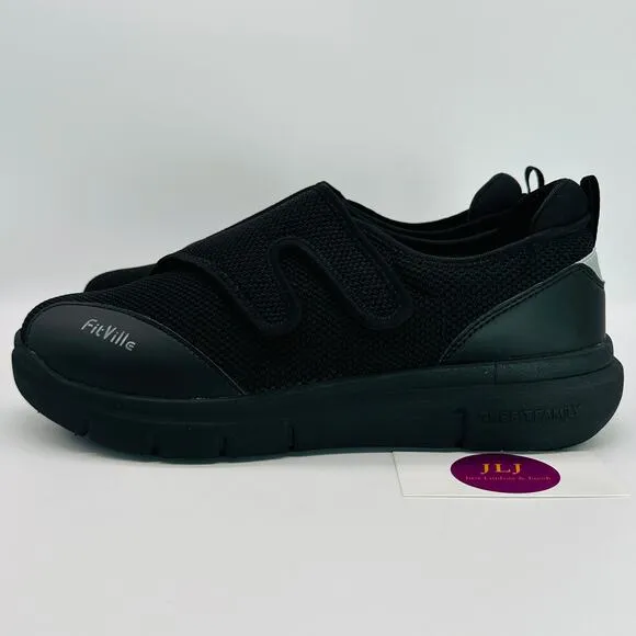 FitVille Men's EasyTop Diabetic Shoes V1 Adjustable Black Mesh Size 9.5 Wide