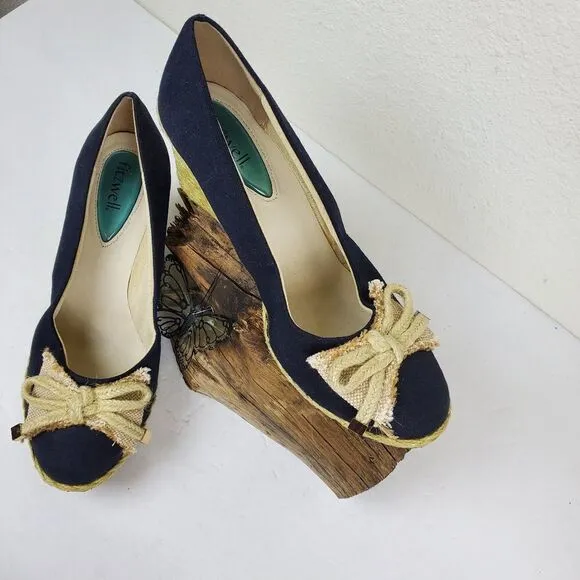 Fitzwells Navy espadrilles wedges with bow