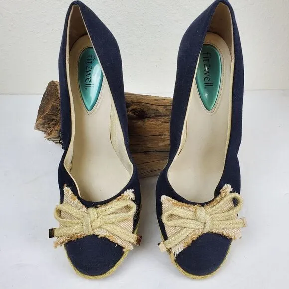 Fitzwells Navy espadrilles wedges with bow