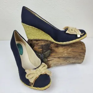 Fitzwells Navy espadrilles wedges with bow