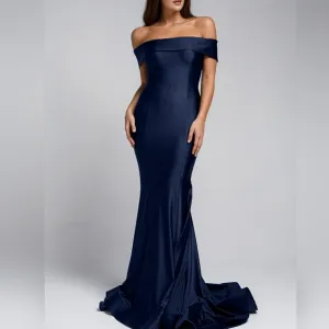 Floor length emerald green navy blue burgundy fitted gown