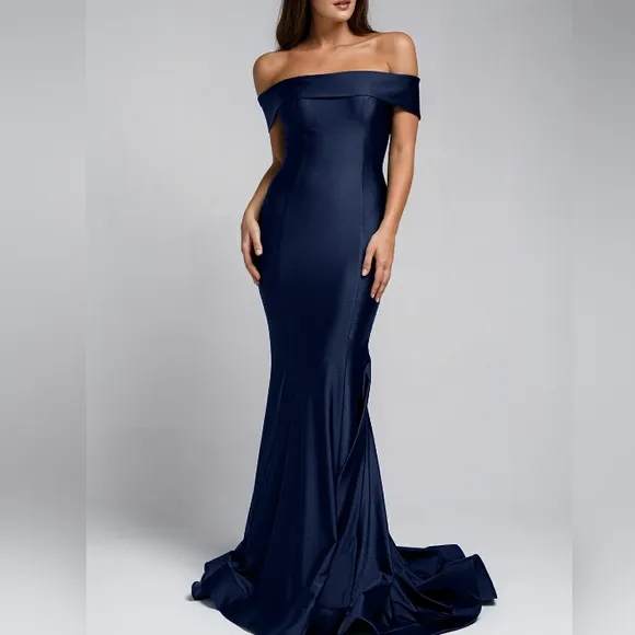 Floor length emerald green navy blue burgundy fitted gown
